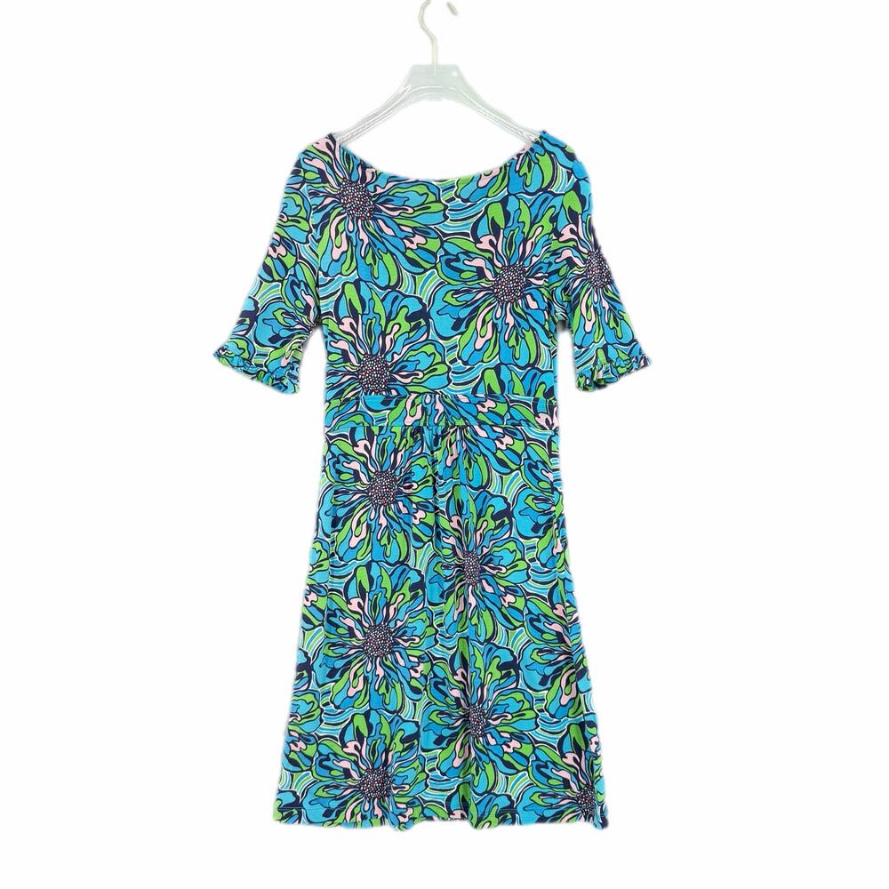 Lilly Pulitzer Blanca Teal Green Rehearsal Print Mermaidcore Floral Preppy Dress - Picture 7 of 13